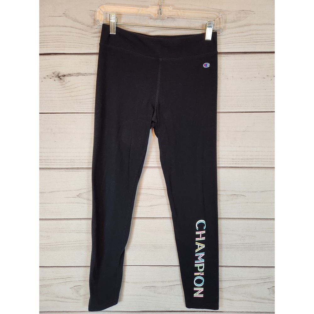 Champion‎ Girls Leggings Mid Rise Graphic Print Pull-On Stretch Black Large